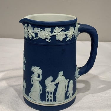 Antique Wedgwood England Jasperware Cobalt Blue Pitcher, french cottage core decor, neoclassical decor, milk pitcher, blue shelf decor 