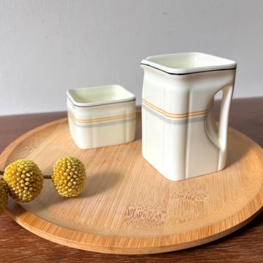 Vintage 1930s RMS Queen Mary Cunard Steamship Company Foley Bone China Cube Square Creamer & Sugar Bowl Set | Tea Coffee Serving | Art Deco 
