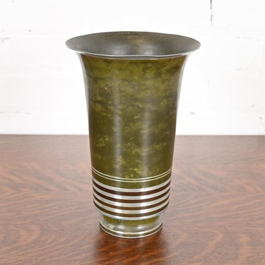 Carl Sorensen Art Deco Verdigris Bronze Trumpet Vase