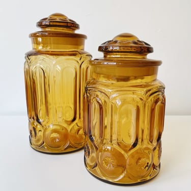 Vintage LE Smith Amber Glass Canisters
