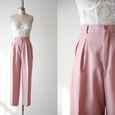 high waisted pants | 80s 90s vintage pastel blush pink cottagecore pleated straight leg ankle trousers 