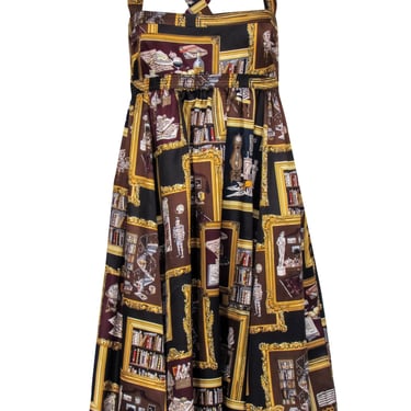 J.Crew Collection - Brown &amp; Gold Book Novelty Print Dress Sz 8