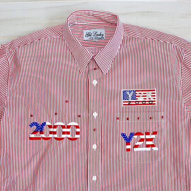 Vintage Y2K New Years Shirt, Striped Shirt, 2000, American Flag, Patriotic, Button Up, Collar, Dress Shirt 