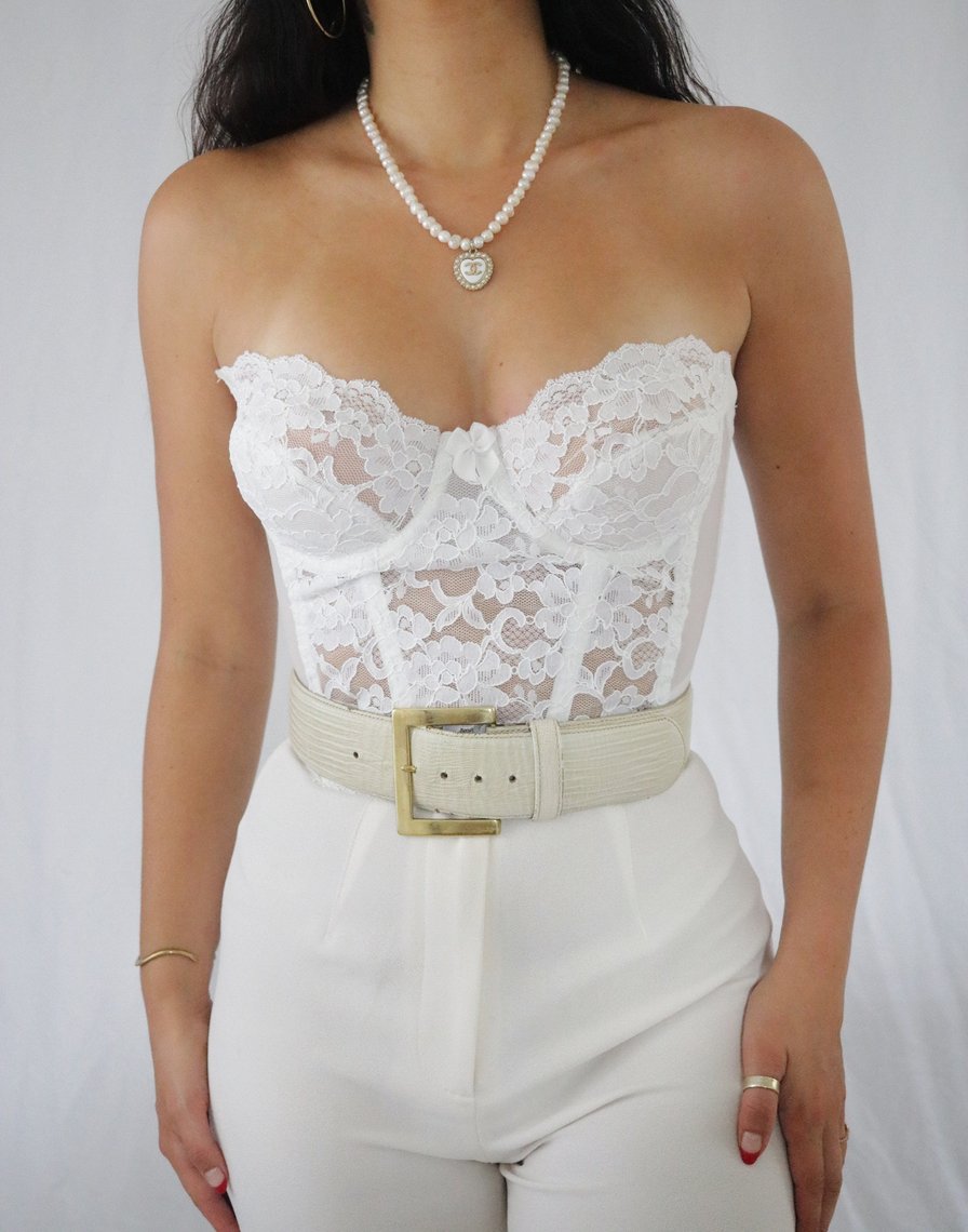 White Sheer Lace Structured Corset Top