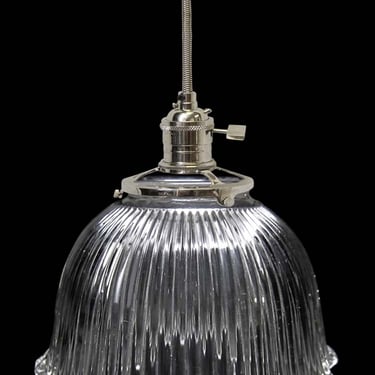 Custom 1920s Holophane 6 in. Glass Pendant Light