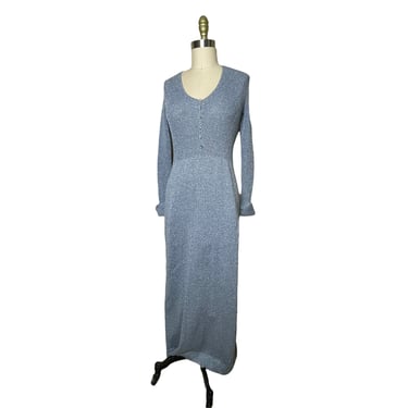 Vintage The Knit Group by E. Eysen stretch Metallic Blue Tight Knit Maxi Dress. Size 6-8 