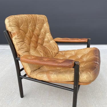 Dux Leather Lounge Chair by Kenneth Bergenblad Mid Century Modern 
