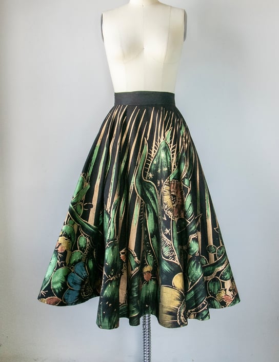 1950s Circle Skirt Mexican Hand Painted Cotton M 