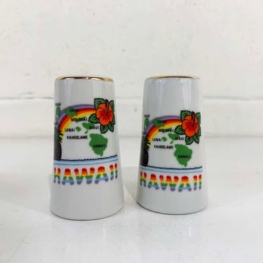 Vintage Hawaii Salt Pepper Shakers Set 1970s Kitchen Gold Rainbow Kitsch Kitschy Travel Souvenir Hawaiian Islands Tiki 70s 