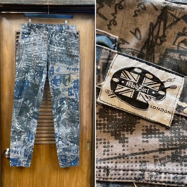 Vintage 1980’s w32 “Modzart” Punk Graffiti New Wave Cotton Denim Jeans, Made in London U.K., 80’s Vintage Clothing 