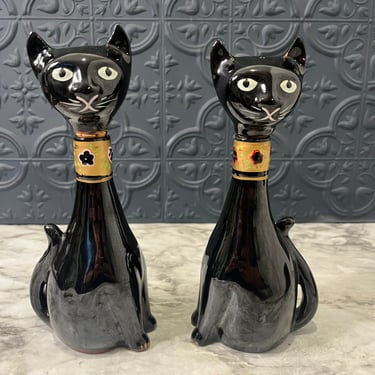 Black cat decanter pair - AS IS