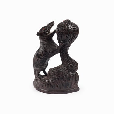 Vintage Wooden Sculpture Cobra vs Mongoose 