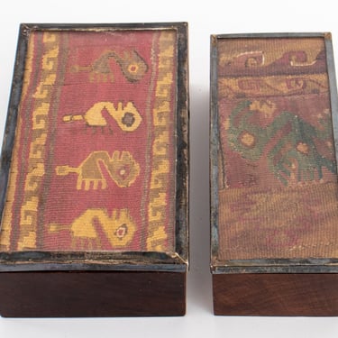 Chimu Textile Mounted Silver and Rosewood Boxes, Pair