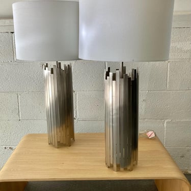 Vintage Modern Metal Brutalist Table Lamps in the Style of Paul Mayen 