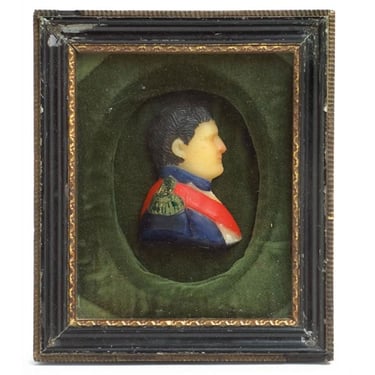 circa 1800 Antique French School Miniature Polychrome Wax Relief Portrait of Napoleon Bonaparte ruled France as First Consul and Emperor 