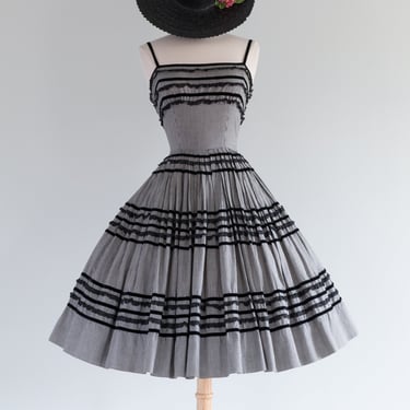 Iconic 1950's Black &amp; White Gingham Cotton Party Dress / XS