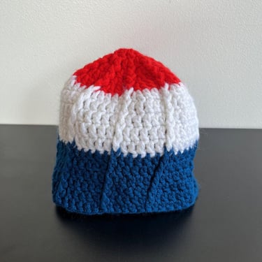 vintage 70s beanie hat red white and blue striped stocking cap ski winter knit 