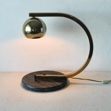 George Kovacs Style Brass Eyeball Arc Table Desk Lamp Marble Base Vintage 