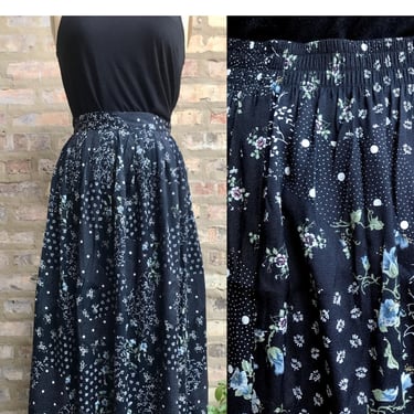1990's Black Floral Patchwork Skirt 