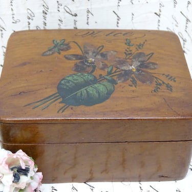 Antique 1800's French Souvenir Box,  Vintage Nice France  Box with Hand Painted Flowers 