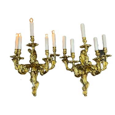 Stunning solid cast brass baroque revival ten light sconces #2432 