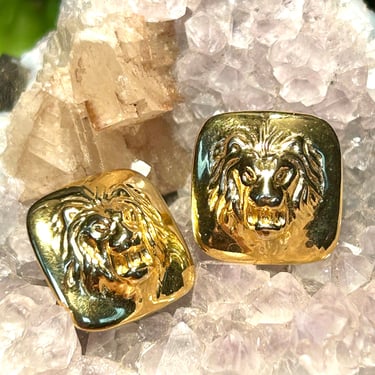 Vintage Anne Klein Stud Earrings Lions Head Lion Retro Designer Lux Fashion Gift 