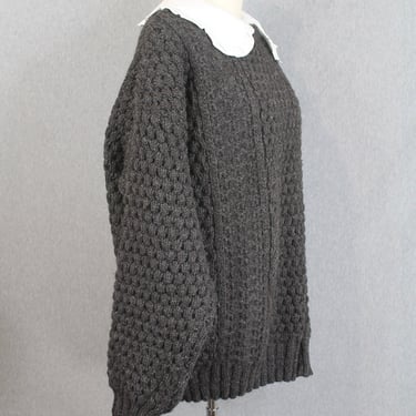 1980s 1990s Donegal II Sweater by Jamie Burns - Irish Fisherman Sweater - Wool Cable Knit - Oversized Sweater - Charcoal Gray 