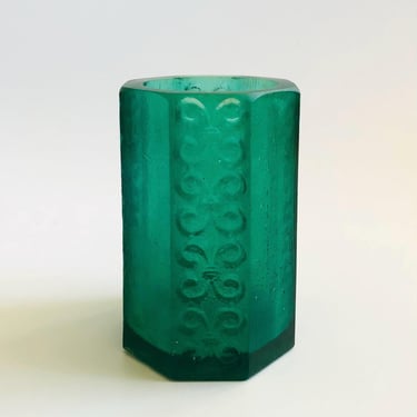 Mid Century Sascha Brastoff Teal Resin Candle Holder or Vase 