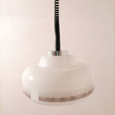 Vintage Glass Lamp / Glass Pendant Lamp / Lighting / Adjustable Ceiling Light / White Chandelier / Hanging Light/  Yugoslavia / 70s 