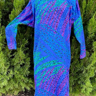 1980s La Chemise Abstract Print Sheath Dress 