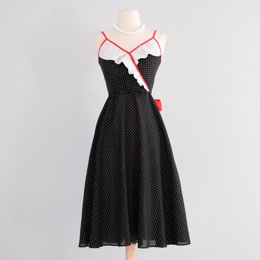 Sweetest 1970's Polka Dot Cotton Day Dress / XS