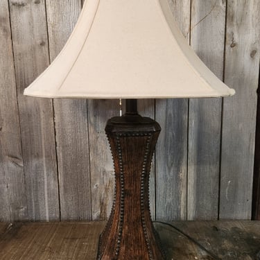 Faux Wood and Nail head Trim Table Lamp 8W x 32H