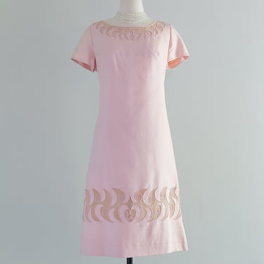 Darling 1960's Pink Silk Shift Dress By Milton Saunders / ML