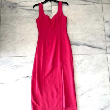 80s Vintage Donna Ricco Pink Gown Dress Slit Sweetheart Neck Lined Womens 8 Barbie USA 