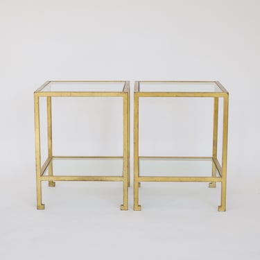 Roger Thibier French Gilded Iron Two Tier Side or End Tables France Circa 1970