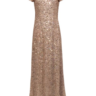 Adrianna Papell - Gold Sequin Short Sleeve Gown Sz 12