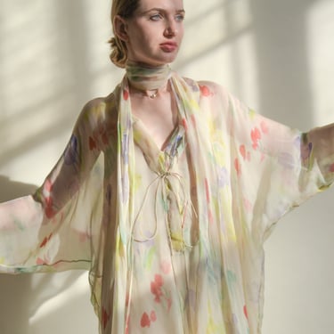 3157d / krizia watercolor silk chiffon dress 