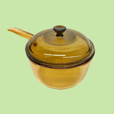 Vintage Visions Saucepan Retro 190s Corning + Amber Glass + Size 1.5 L + 2 Piece Set + Pot + Matching Lid + Cookware + Kitchen + Home Decor 