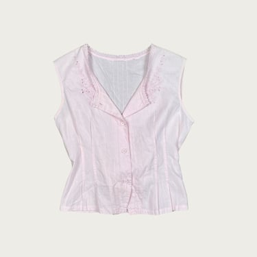 (S/M) Baby Pink Dainty Embroidered Eyelet Trim Top