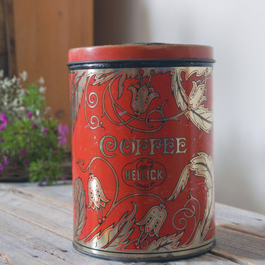 Vintage Hellick coffee tin / vintage coffee can / vintage advertising tin / Art Nouveau tin / collectable vintage tin / coffee lover 