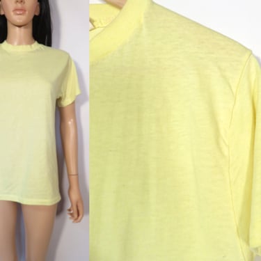 Vintage 70s Super Soft Worn In Pastel Yellow Tshirt Made In USA Size M 