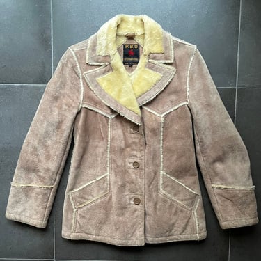70s Suede & Faux Sherpa Patchwork Western Style Peacoat Size S / M 