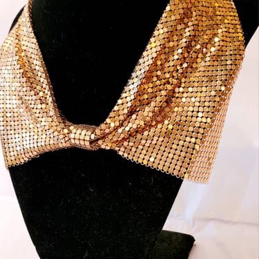 Unique Whiting and Davis Style Gold Mesh Handkerchief Necklace 