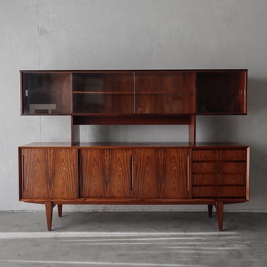 Mid Century Danish Rosewood Credenza with Hutch by Poul Hundevad 