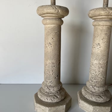 80's Postmodern Faux- Coralstone Plaster Table Lamps - a Pair 