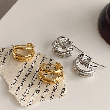 E117 Triple Hoop Earrings, Multi Hoop Earrings, gold earrings, Modern Earrings, Minimalist Jewelry, gold hoops, Gift for Her, silver hopos 