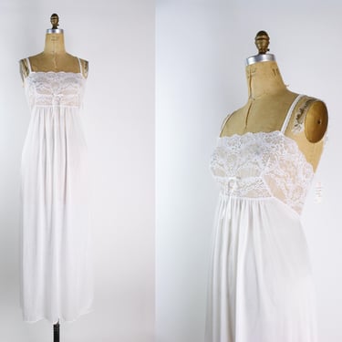 80s Vassarette Semi Sheer White Slip / Wedding Slip Dress / White Lace Slip Dress / Vintage Lingerie/ Size M/L / Bust up to 40' 