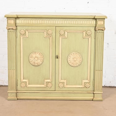 Henredon Neoclassical Green and Cream Lacquered Sideboard Buffet or Bar Cabinet, Circa 1960s