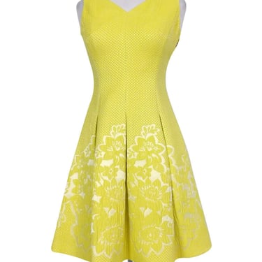 Karen Millen - Yellow &amp; Cream Embroidered Dress Sz 4