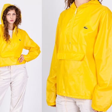 80s Izod Lacoste Hooded Pullover Windbreaker - Men's Medium  | Vintage Yellow Anorak Half Zip Lightweight Jacket 